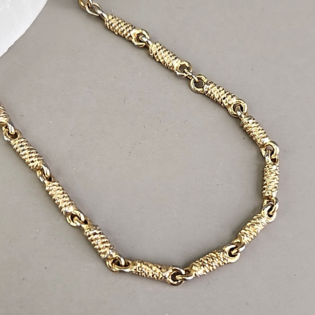 Vintage Bar Link Necklace Textured Gold Tone 18″