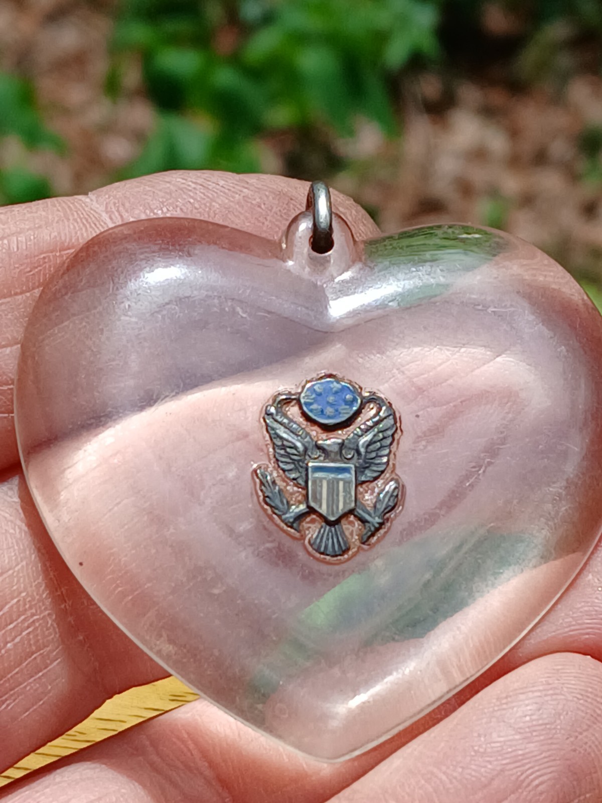 Vintage WWII Lucite Military Sweetheart Jewelry Pendant W/ US Shield Eagle Seal