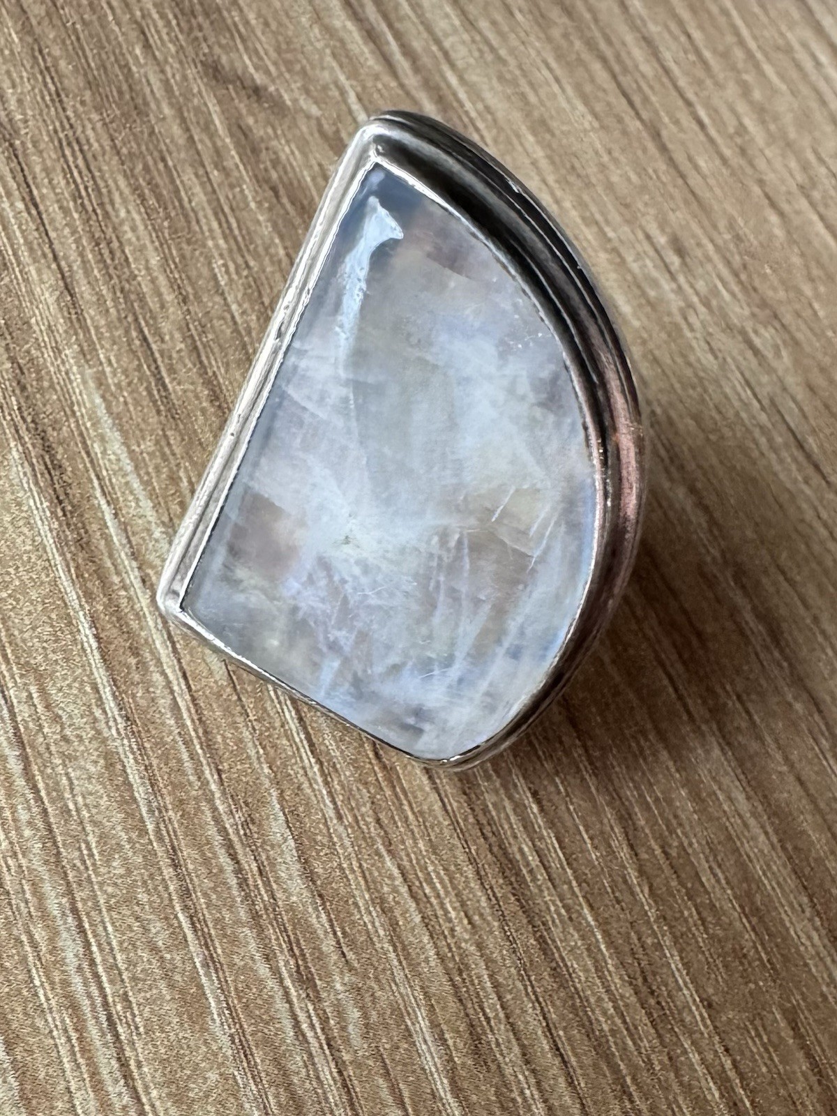 Vintage Silver Moonstone Asymmetrical Cabochon Bezel Set Statement Ring Size 8.5