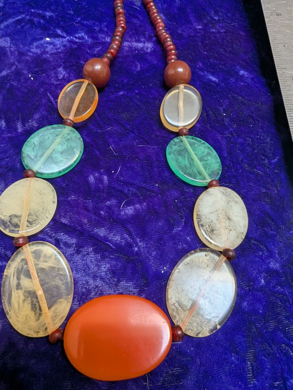Sterling Silver With Small Faceted Stones And A Vtg Acrylic Oval Beads Necklace