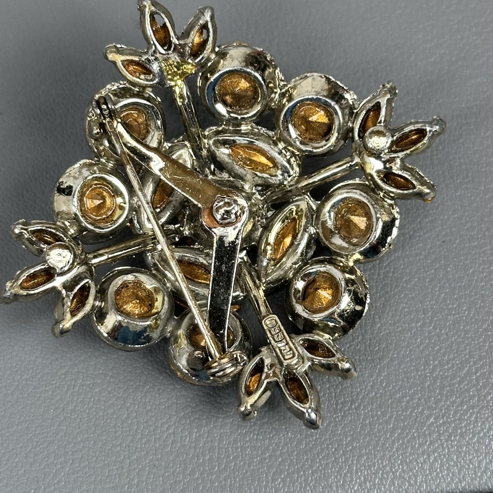 Edlee Signed Vintage Silver-Tone Crystal Rhinestone Cross Brooch Pot Metal? READ