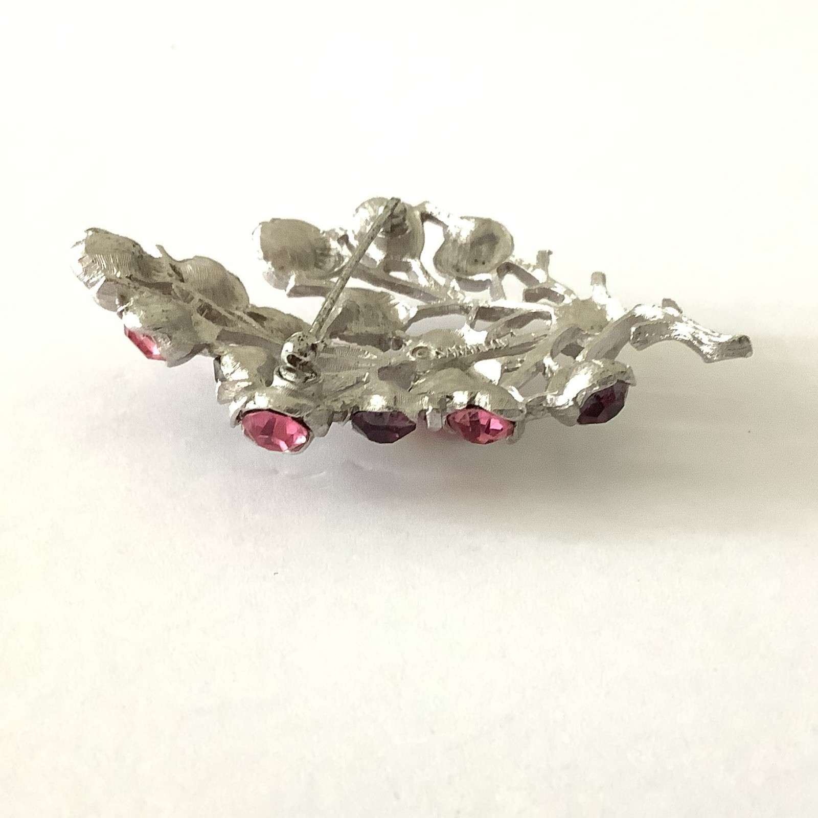 Sarah Coventry 1962 Wisteria Brooch Pink Purple Rhinestone Silver Vintage Pin