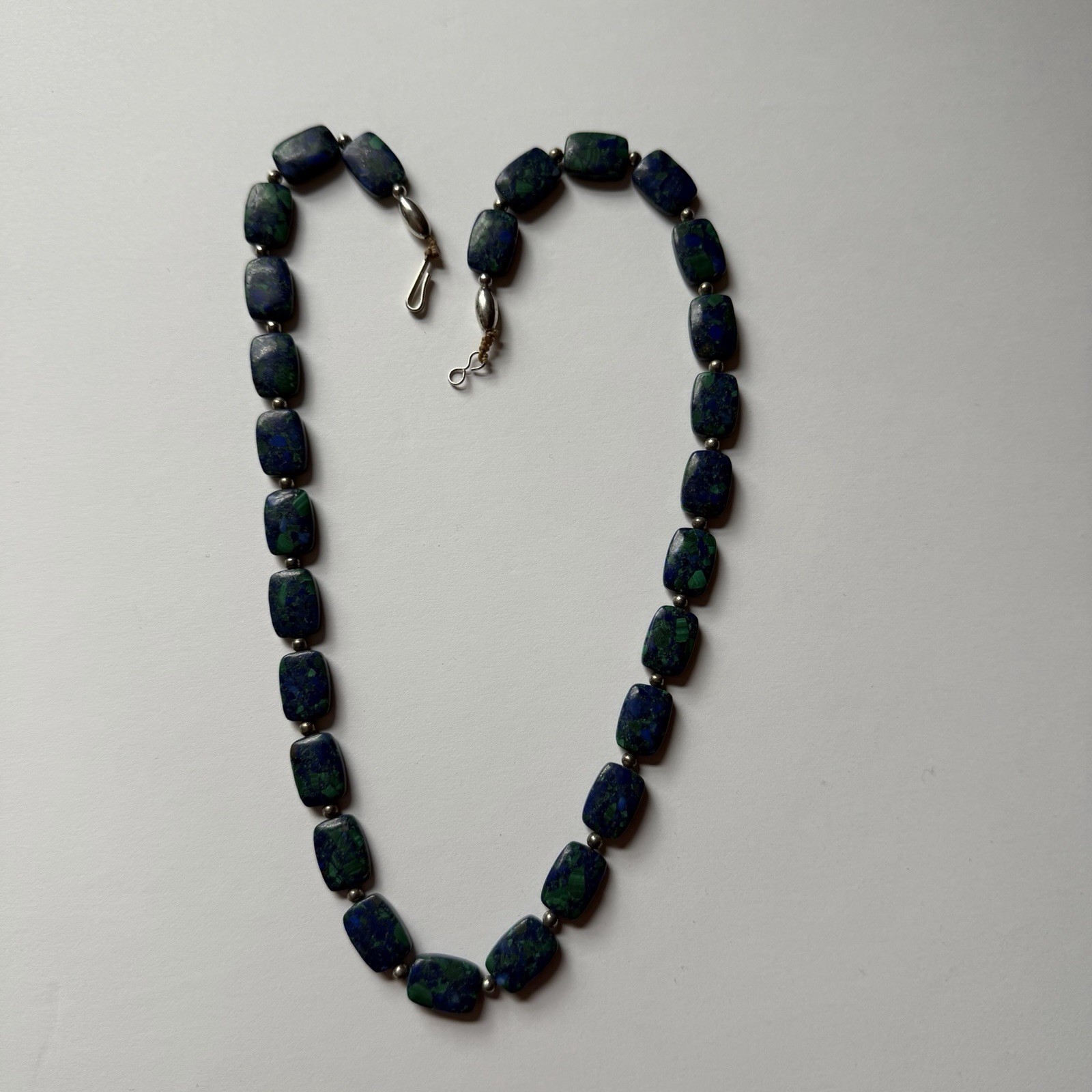 Vintage Blue Green Bead Necklace Boho Statement Azurite Malachite Style 20in