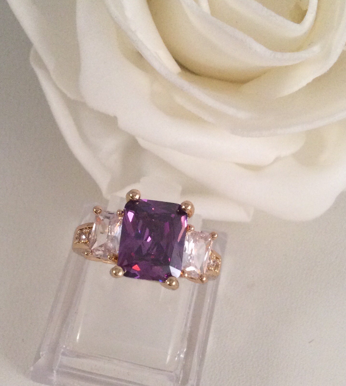 Vintage Jewellery Gold Ring Amethyst White Sapphires Antique Deco Jewelry sz 7