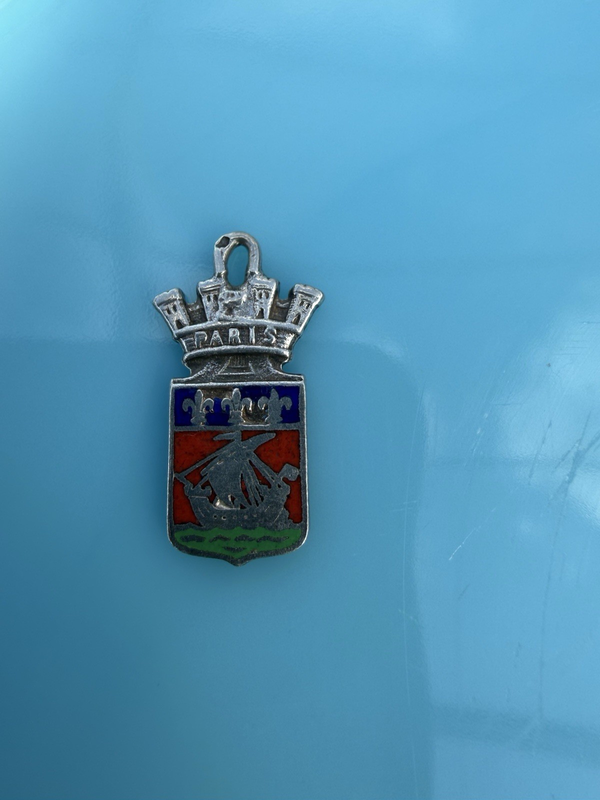 Paris France Travel Shield Coat of Arms Silver Pendant Charm Vintage Souvenir 2g