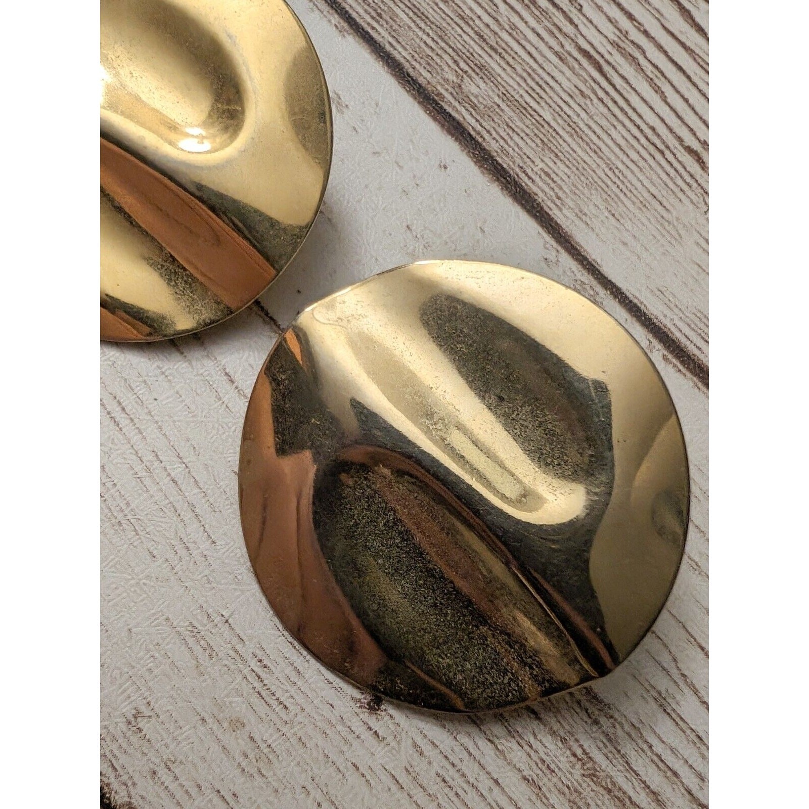 Vintage Clip On Earrings – Pushed In Gold Tone Circle Large – Multiple Marks