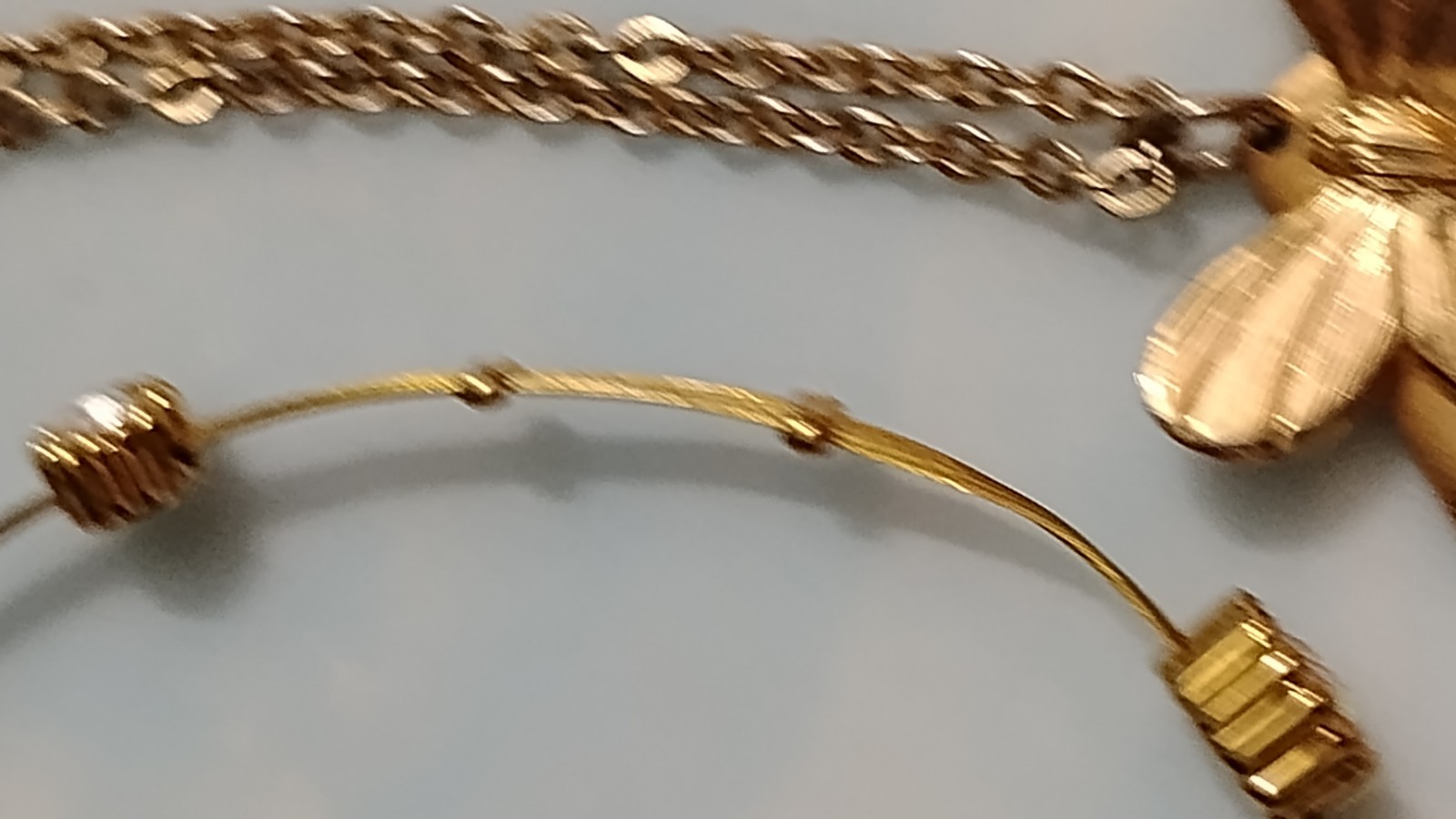 Vtg Butterfly Charm Lock & Key Necklace 24″ & Crystal Wires Bracelet Set