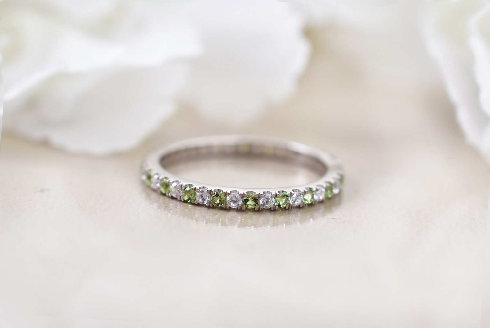 1.8mm wide Peridot Full Eternity Band Minimalist Wadding Band Women Promise Ring