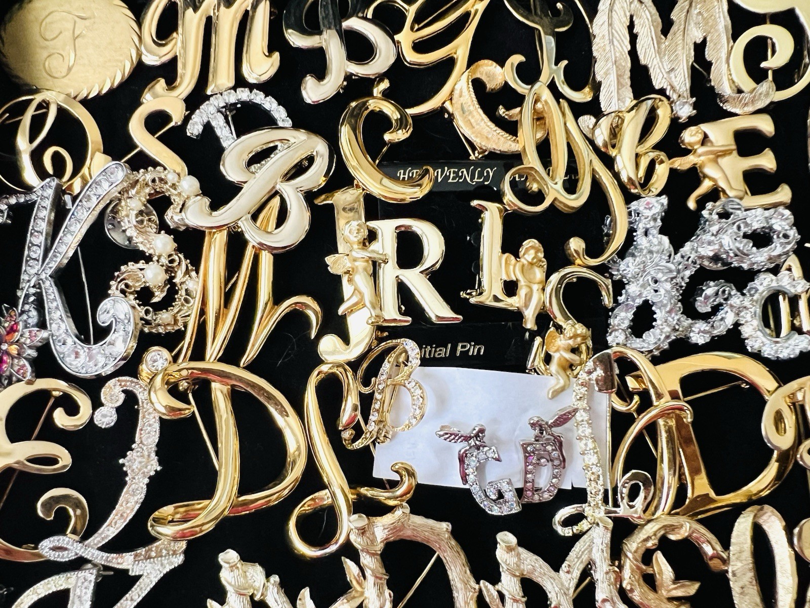 100 Vintage INITIAL Letter Brooch Pins Lot 35 Signed Trifari Sarah Anne Klein