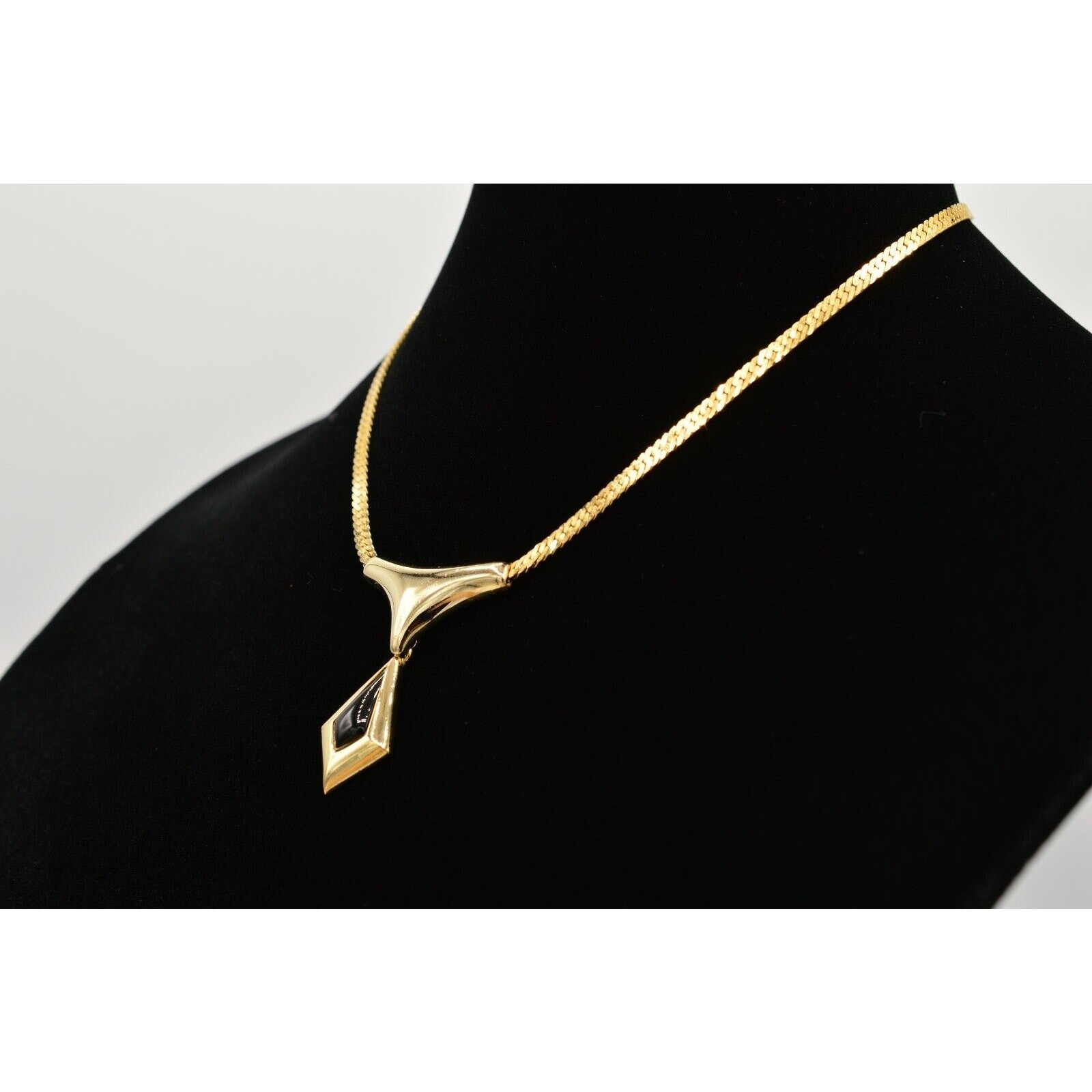 Vintage Statement Necklace Collar Gold Chain Black Dangle Pendant 1980s Bin2