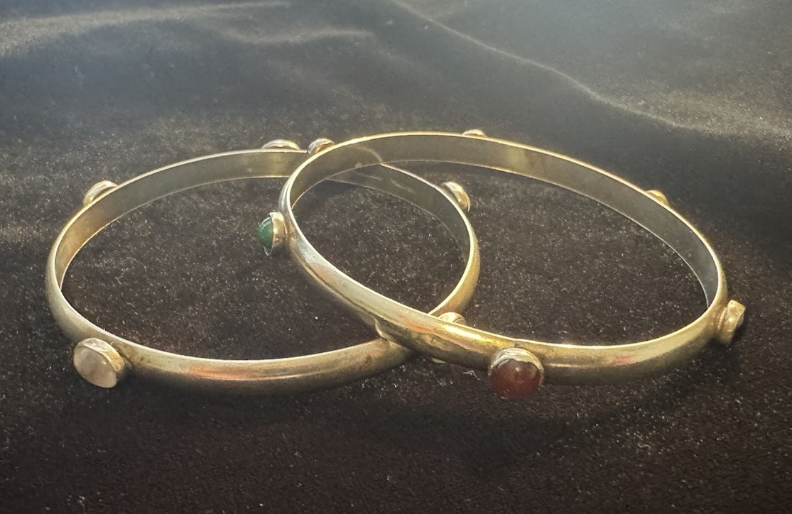 Vintage Handmade Sterling Silver Bangle Bracelets MultiStone Tulla Booth @ 1980