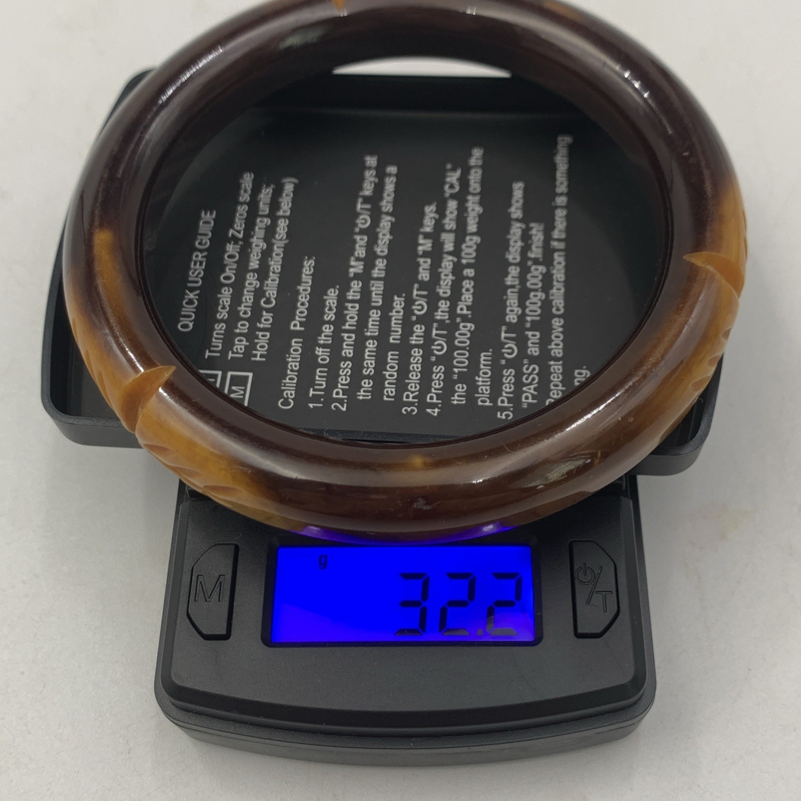 Carved BAKELITE Bangle Bracelet Vintage Brown Mottled Golden-Brown 32.2g