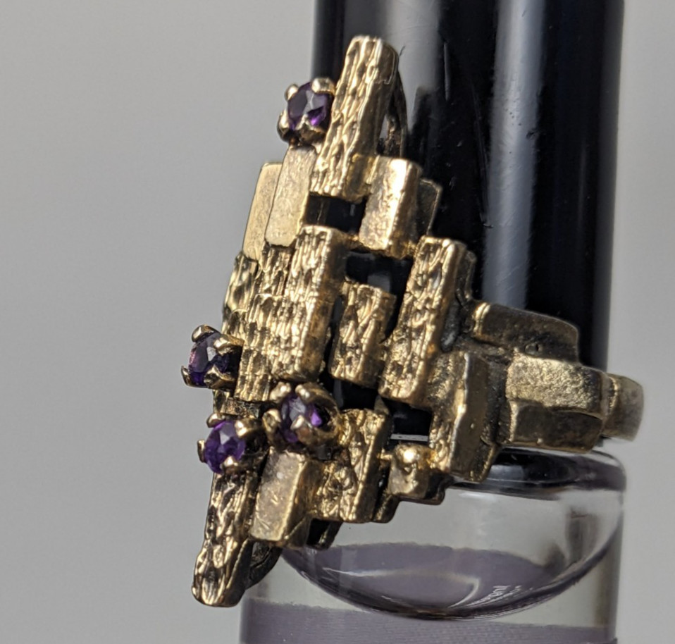 ESPO Sterling Silver Amethyst Ring Abstract Brutalist MCM Size 6 | 5.31g Vtg