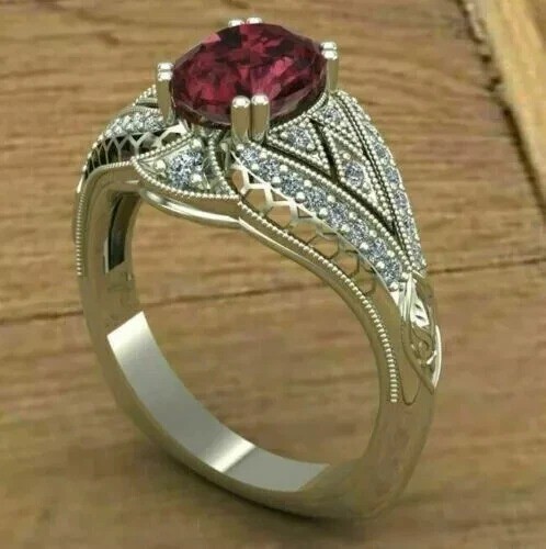 Art Deco Style 3.2Ct Oval Red Lab Created Ruby Engagement 14K White Gold FN Ring