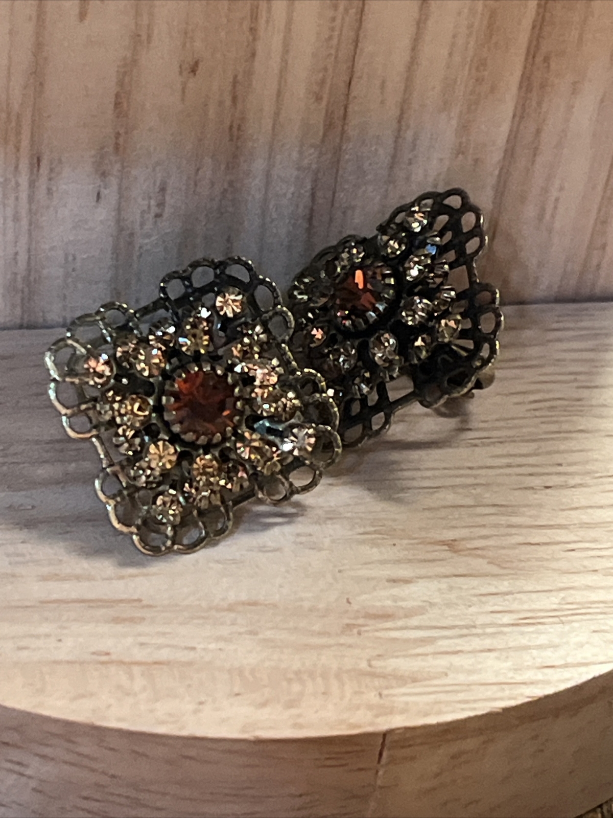 Vintage Avon Bronze Topaz Color Rhinestone Square Clip On Earring Retro Elegant