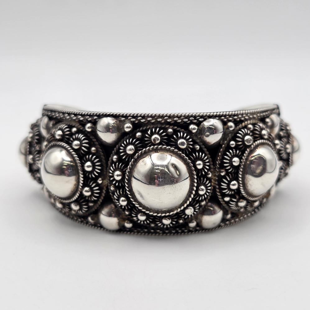 Vintage SIAM 925 Sterling Silver Granulated Dome Wide Bold Cuff Bracelet *READ*