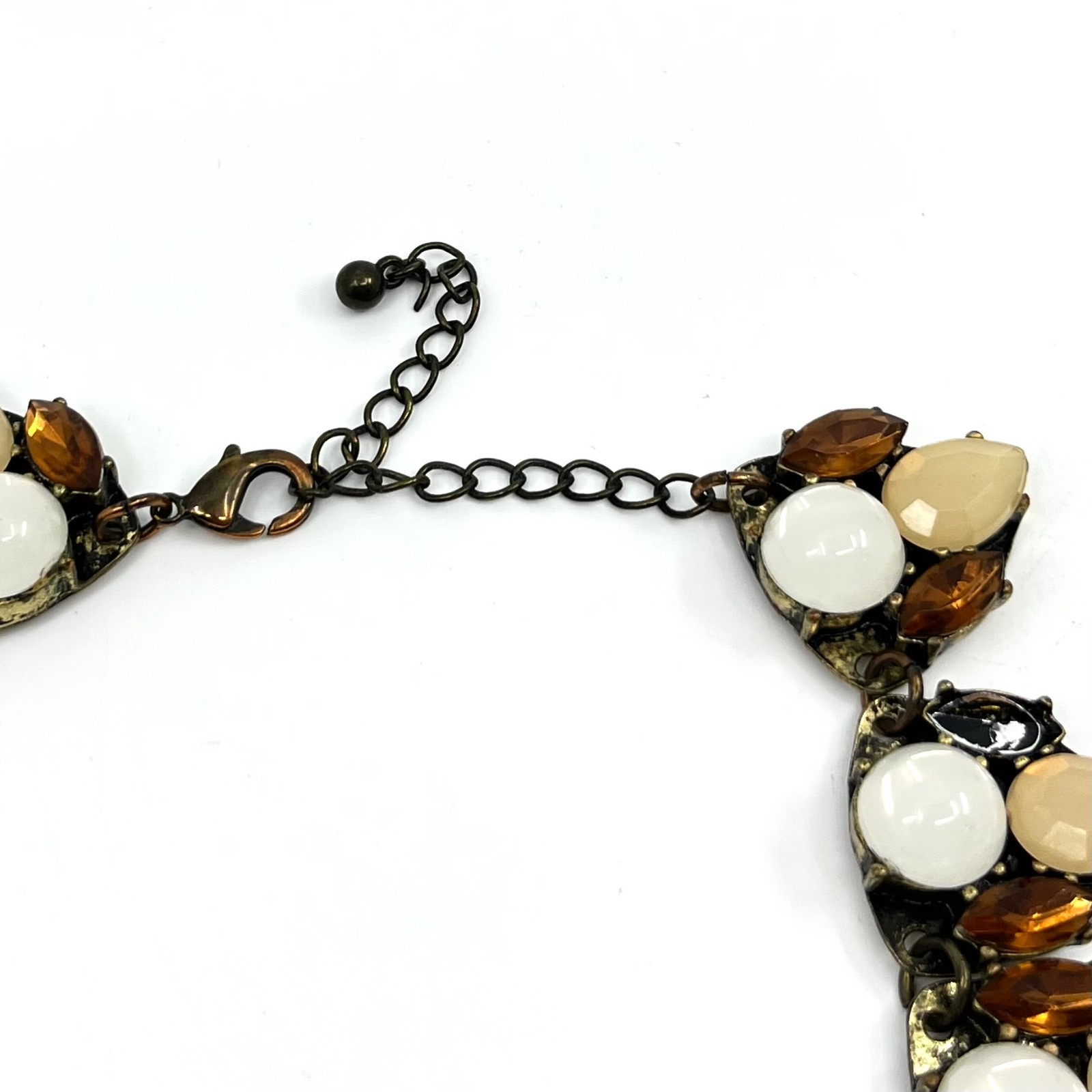 VTG Antique Gold Tone Multi-Stone Statement Collar Necklace Amber Cream White