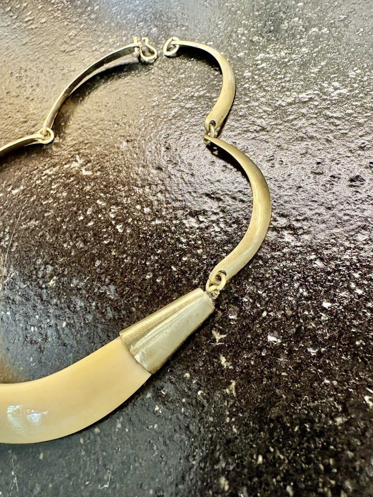 Vintage Mid-Century Natural Horn Necklace With Brass Fittings Circa 1960