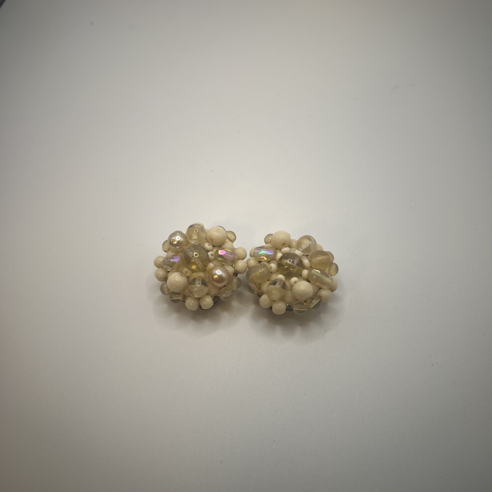 Vintage Clip On Earrings Cluster Beaded Germany, Real Vintage