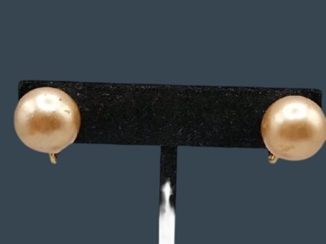 Vintage KJL Faux Pearl Stud Clip On Earrings Elegant Signed Kenneth Jay Lane