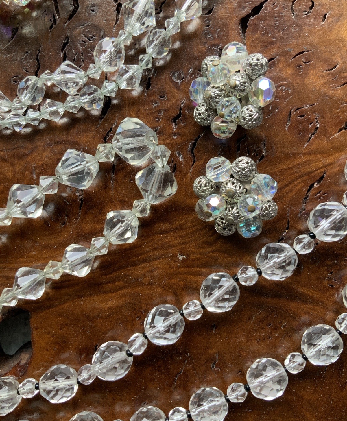 Clear Aurora Borealis Faceted Crystal Bead Rhinestone Jewelry Lot Vintage