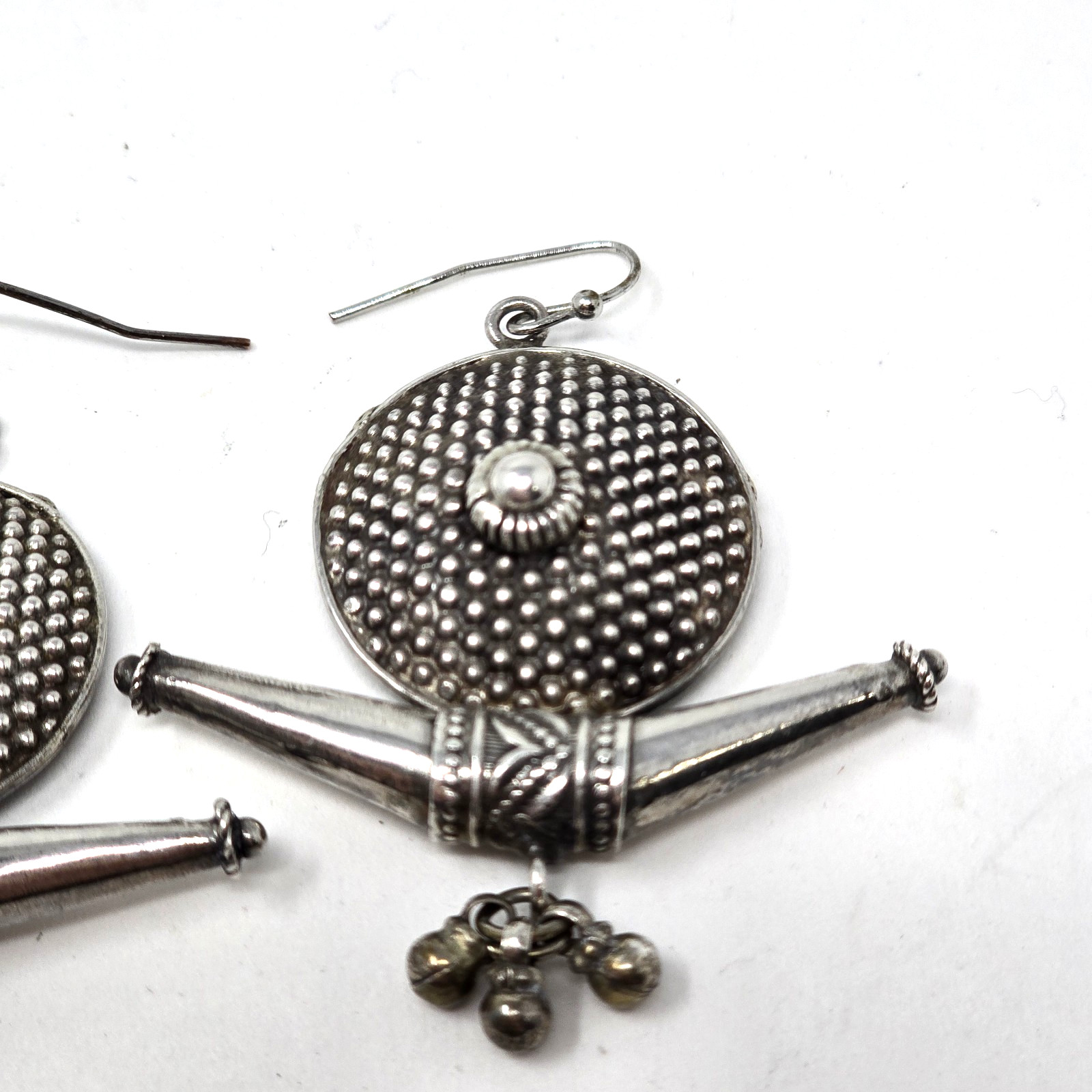 Large Handmade Solid Sterling Silver Earrings, India, Tribal, Unique 12.8g
