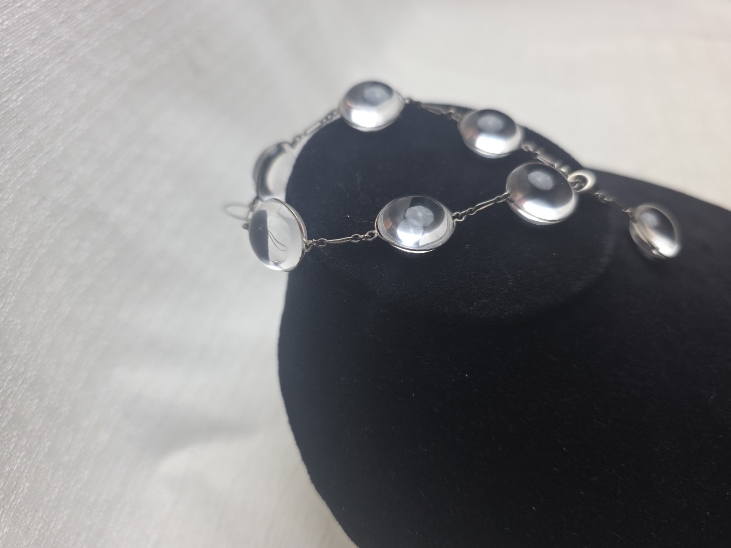 vintage sterling silver Pools of light link bracelet/7 orbs