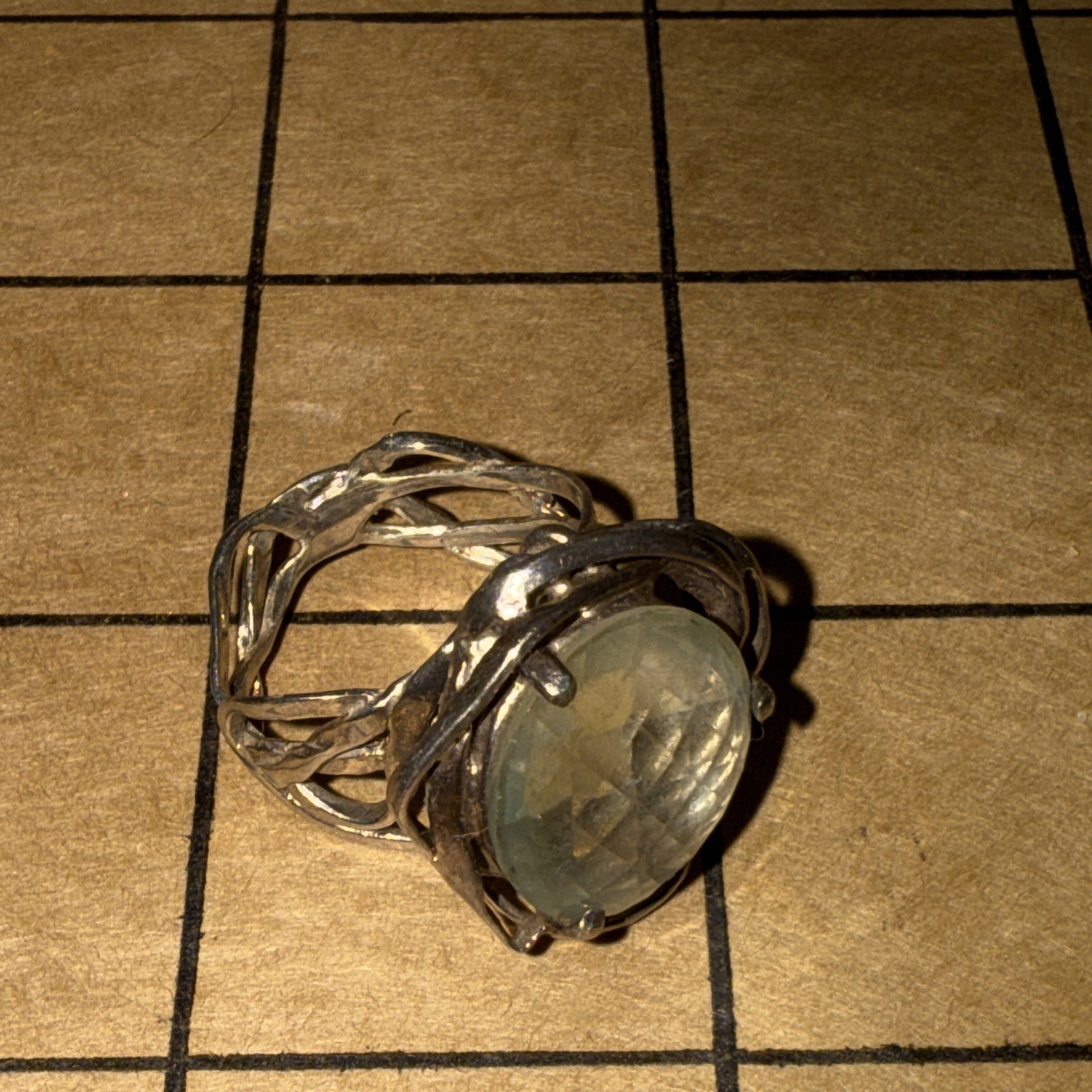 UNKNOWN STONE VINTAGE BRUTALIST MODERNIST STERLING SILVER RING SIZE 5.5