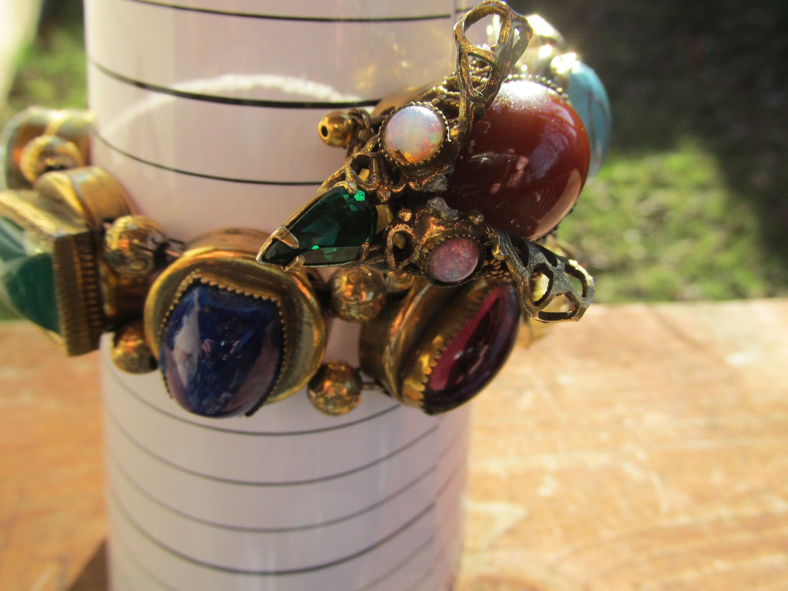 Victorian revival 1940s Jewel Tone Glass Cabochon wrap Bracelet, Snake Motif