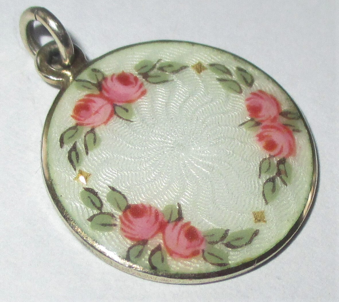 ANTIQUE STERLING SILVER GUILLOCHE ENAMEL ROSE DAVID ANDERSEN CHARM PENDANT