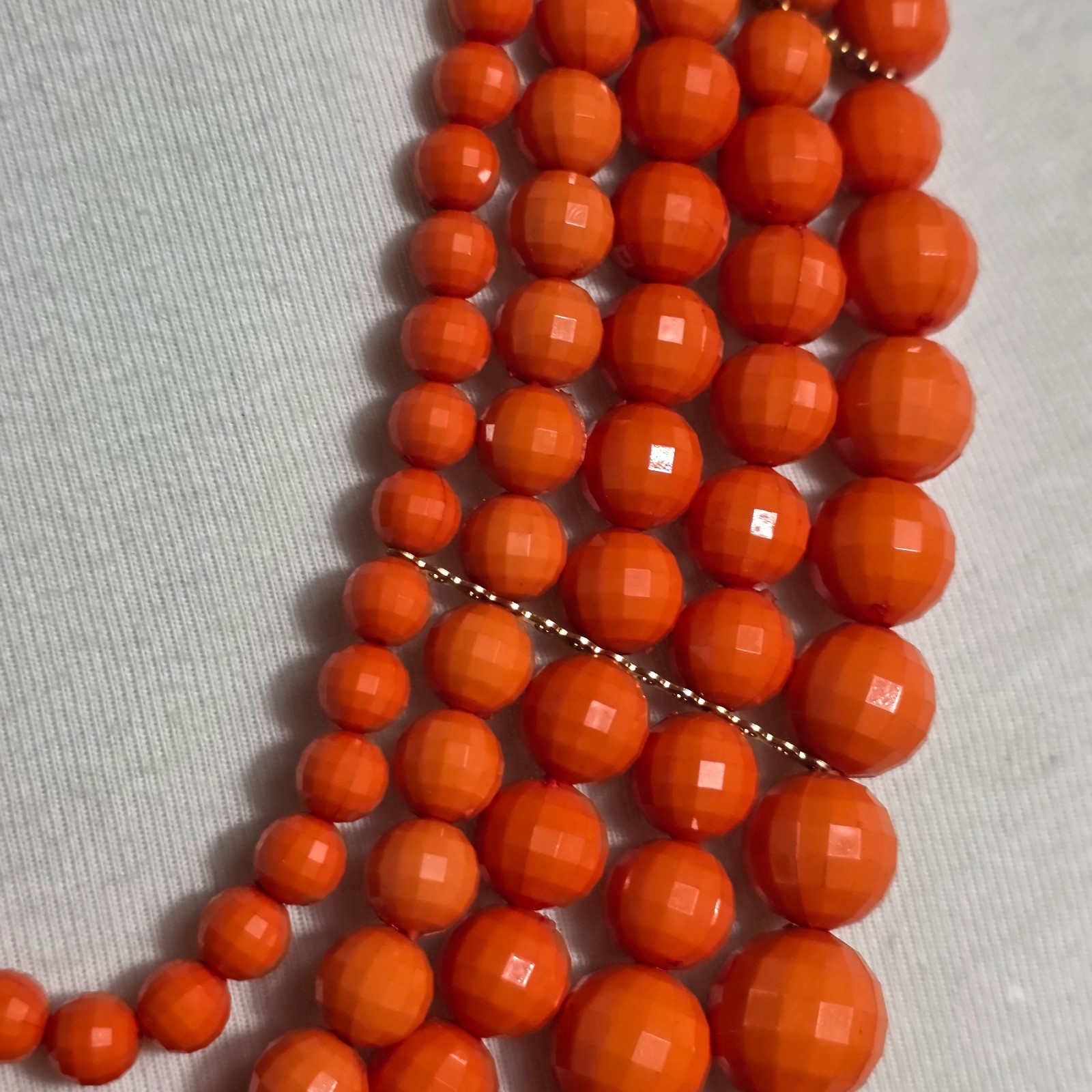 Vibrant Orange Multi-Strand Beaded Bib Necklace Graduated Layers