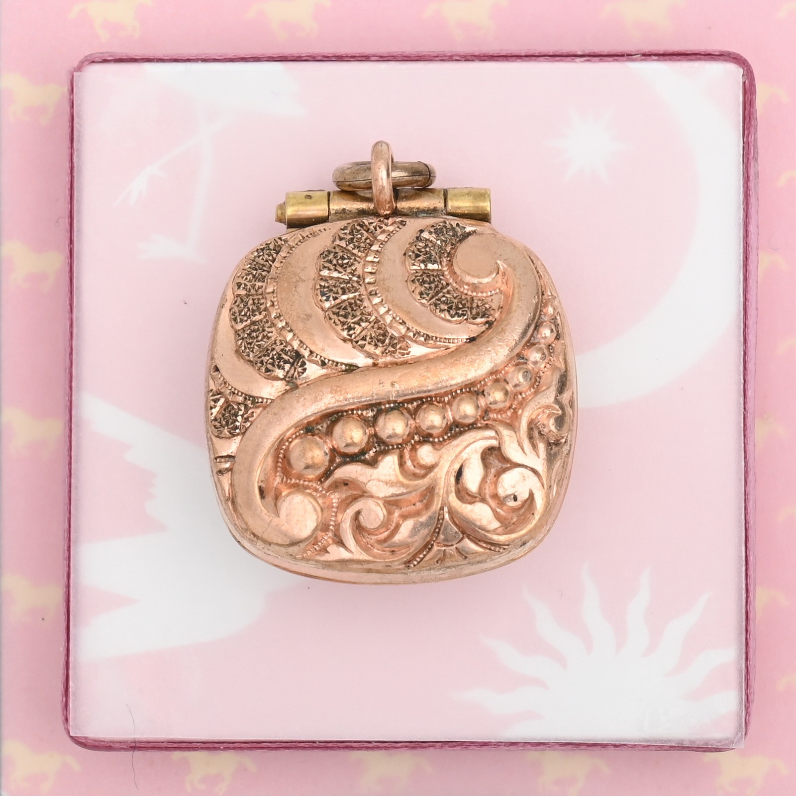 Antique Victorian REPOUSSE Foliate Flower Rose Gold Filled Charm Pendant Locket