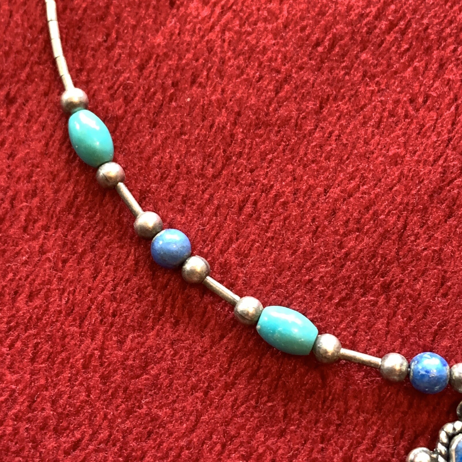 Flex Wire Choker Necklace blue tumbled stone citrine lapis 925 Silver Signed VTG