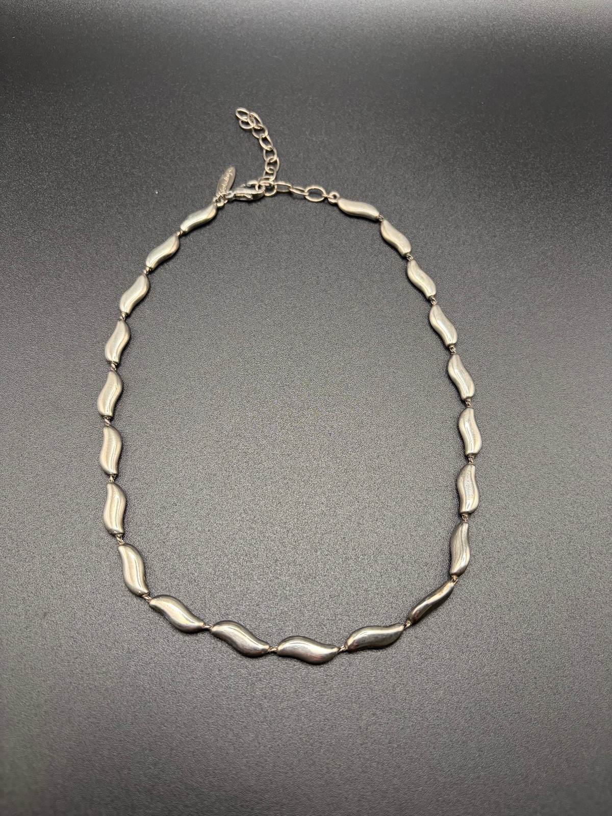 Vintage Soho Design Silver Tone Wave Link Necklace 18″ Adjustable Signed