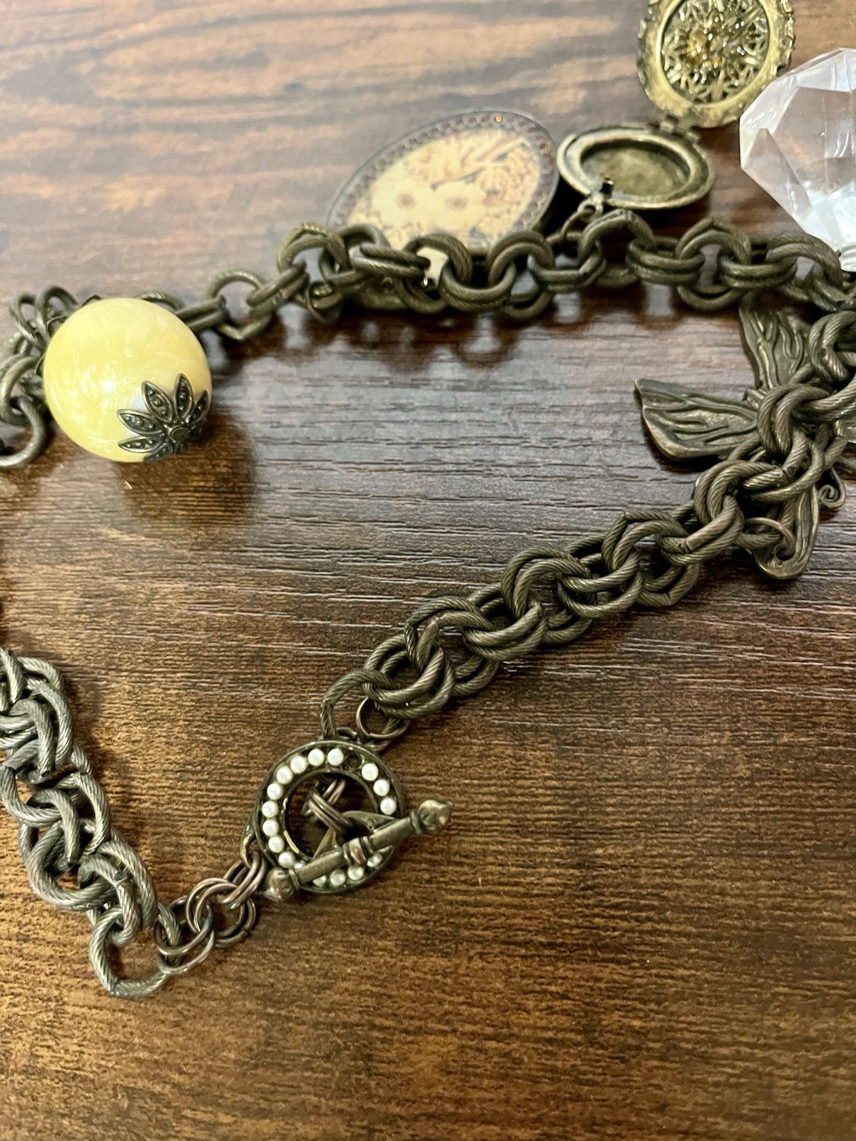 Vintage Chunky Charm Choker Silver Tone Necklace 14″ Long Hippie Trendy Boho