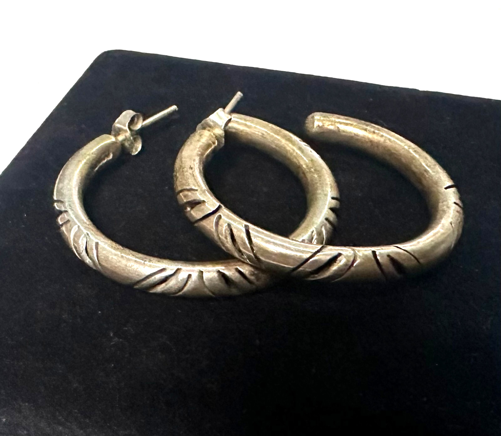 Signed MWS Mexico Sterling Silver Hoop Earrings 925 Large Etched Hoops 12.4g #10