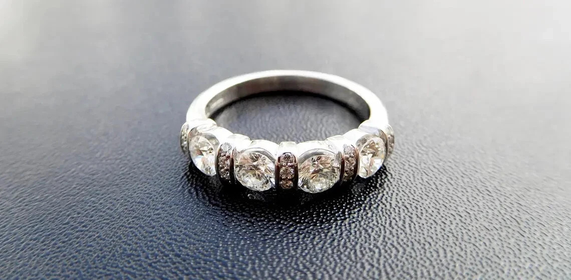 Art Deco Style Lab Created Diamond Anniversary Wedding 14K White Gold FN Ring