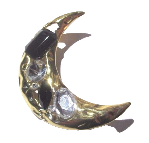 LARGE FASHION PIN VINTAGE 1980’S RHINESTONES CHUNKY CRESCENT MOON 1980’S RUNWAY