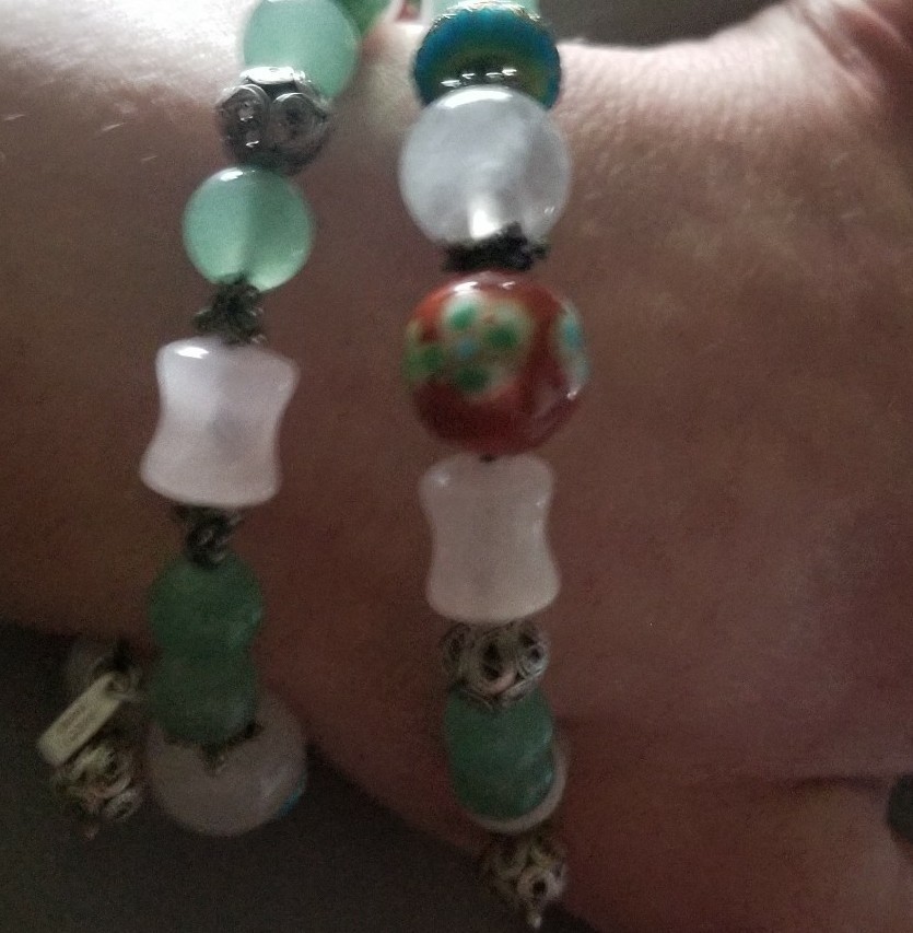 vintage wrap bracelet sterling silver green and lavender jadeite cloisonne beads