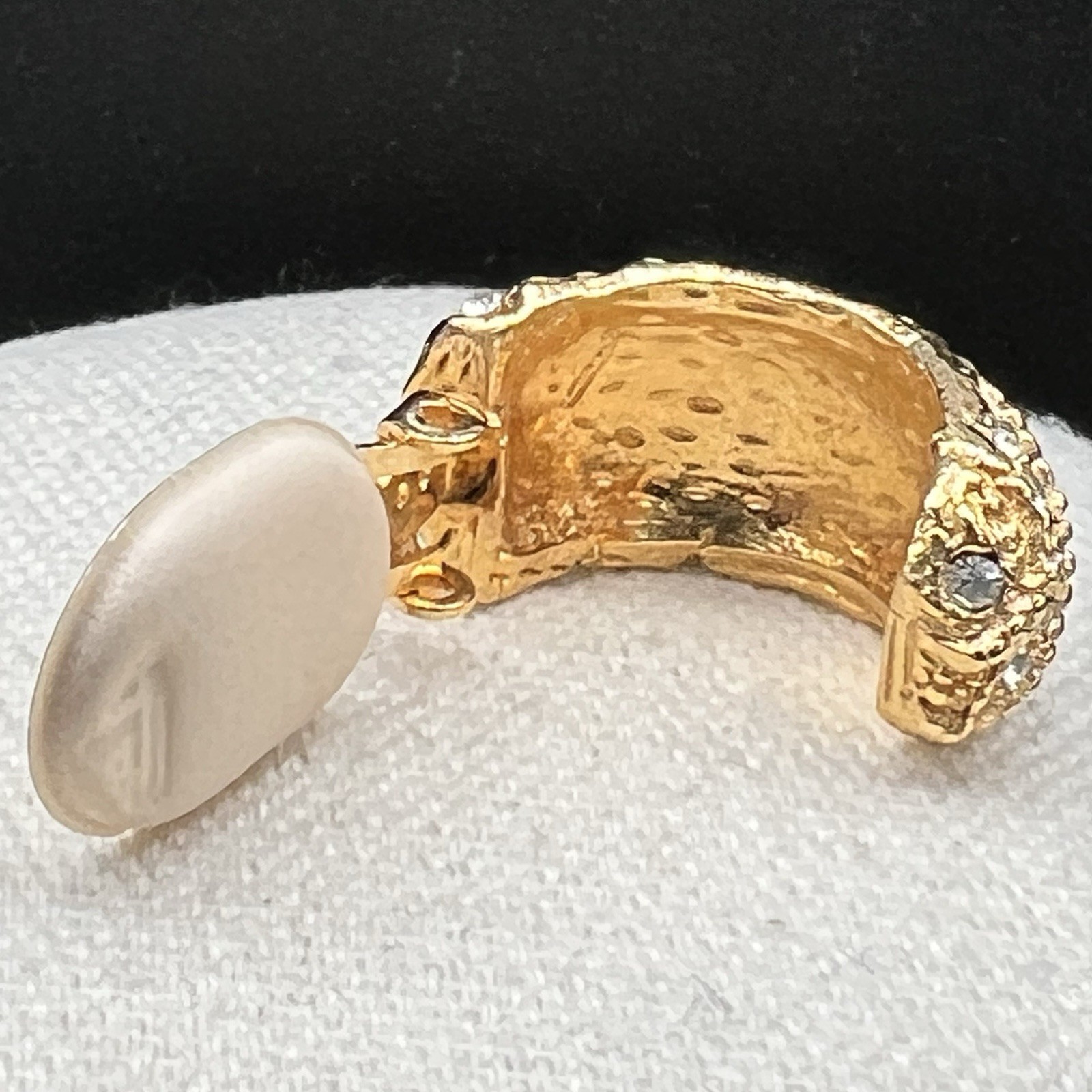 Vintage Gay Boyer Rhinestone Dome Clip Earrings Gold Tone Pave Glam Statement