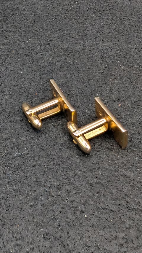 Vintage Speidel Gold Tone Rectangular Cufflinks With Rhinstone Clear