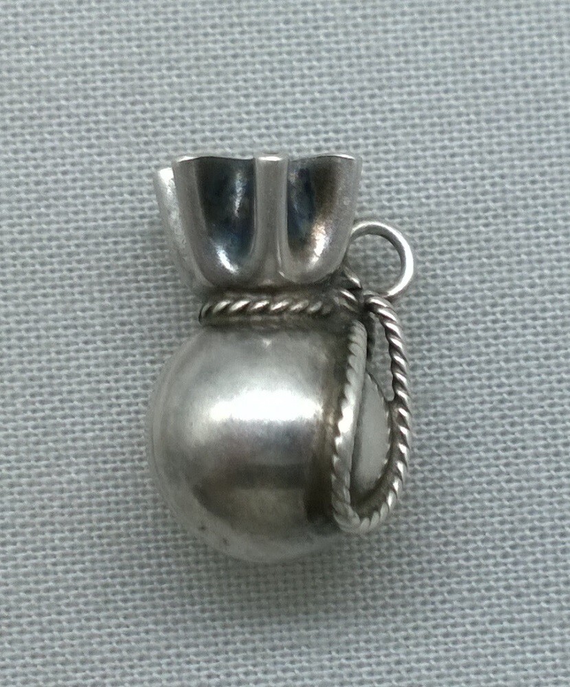 Vintage Sterling Silver Money Bag Charm Sack Riches 3D