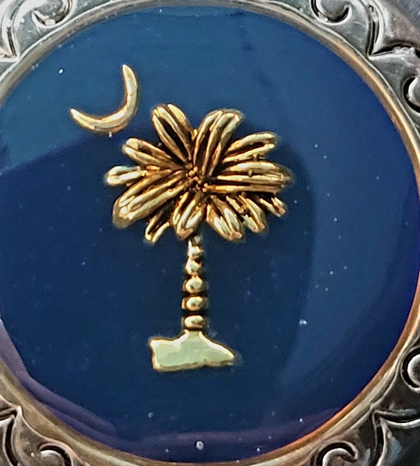 Vintage Pendant Enhancer Signed Designer “Best” Lapis Palm Crescent Moon