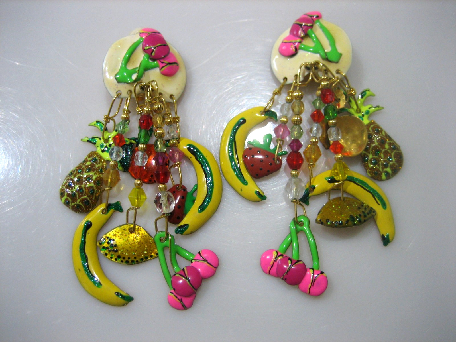 LUNCH AT THE RITZ FRUIT SALAD CLIP DANGLE EARRINGS