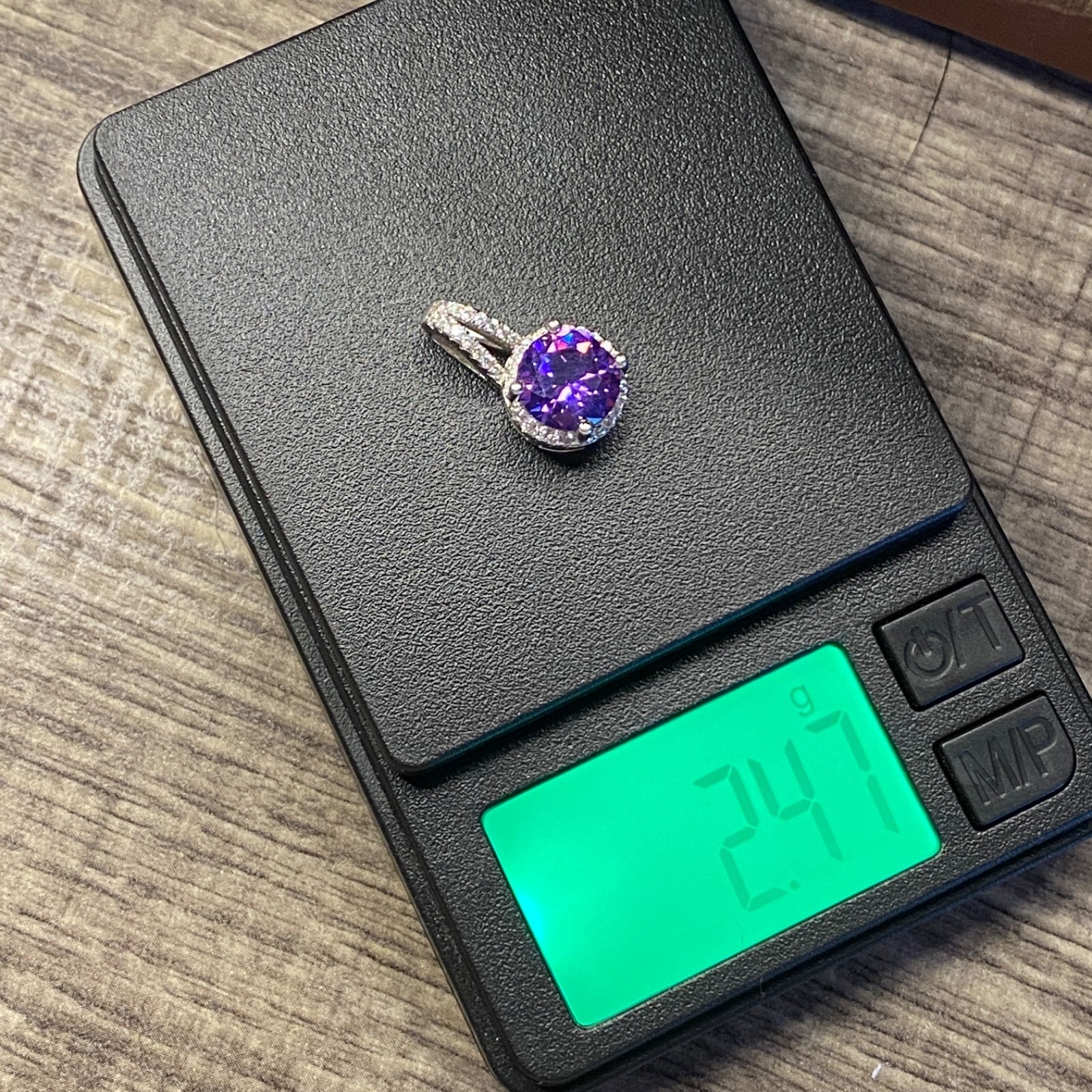 Vintage 925 Sterling Silver Round Amethyst White Sapphire Pendant Necklace