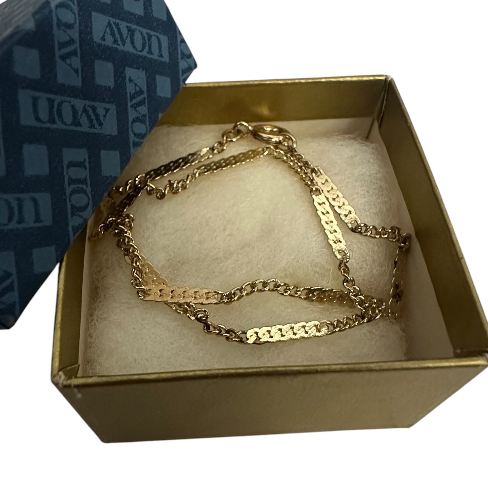 Vintage 1979 Avon Goldtone Delicate Anklet Large 9.5″ Original Box Unused