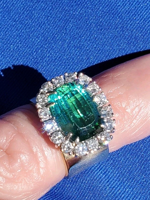 EARTH MINED Sea foam Blue Green PARAIBA Tourmaline DIAMOND Designer Deco Ring