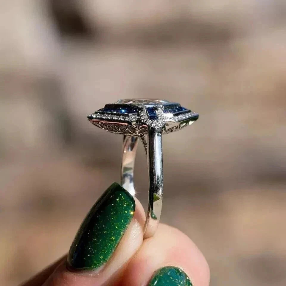 3Ct Art Deco Style Lab Created Diamond Engagement Wedding 14K White Gold FN Ring
