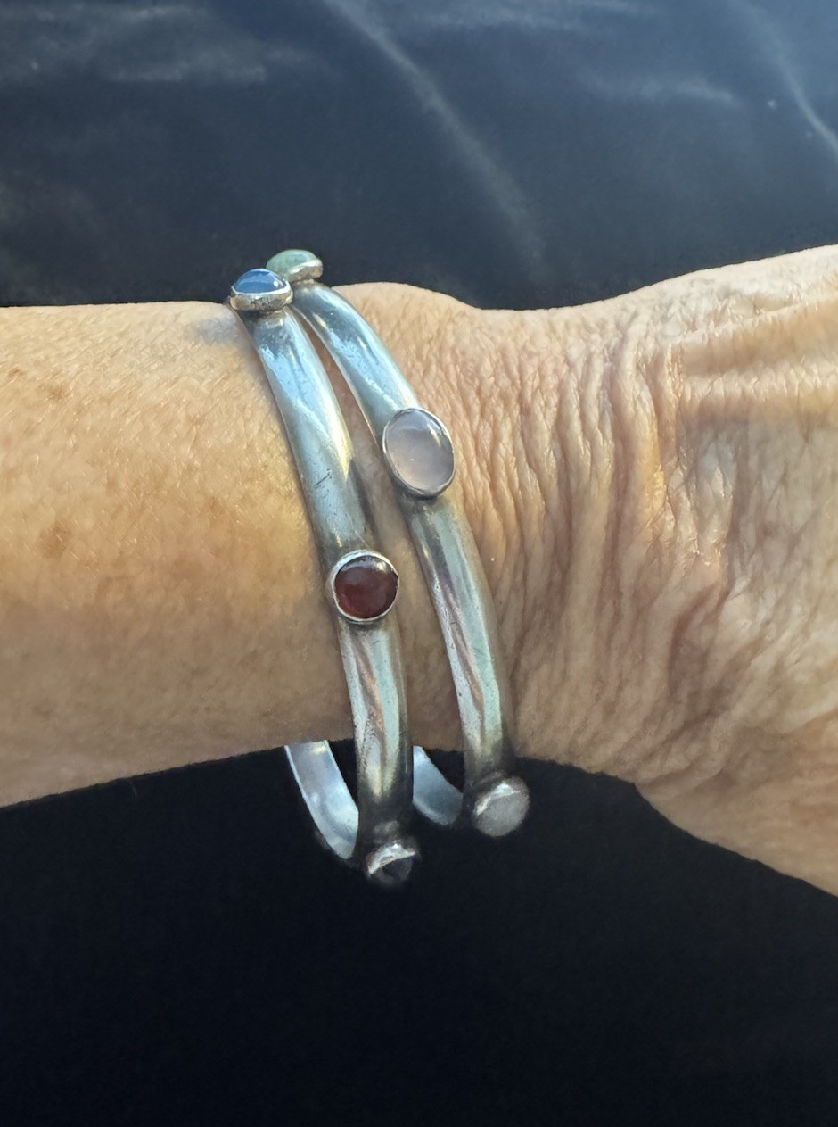 Vintage Handmade Sterling Silver Bangle Bracelets MultiStone Tulla Booth @ 1980
