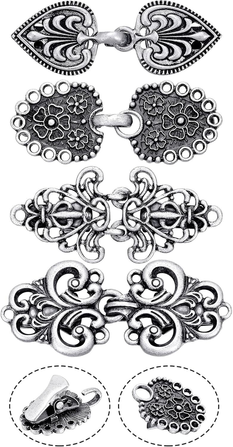 Elegant Vintage Sweater Clip Set – 4 Retro Shawl Collar Fasteners in Zinc Alloy